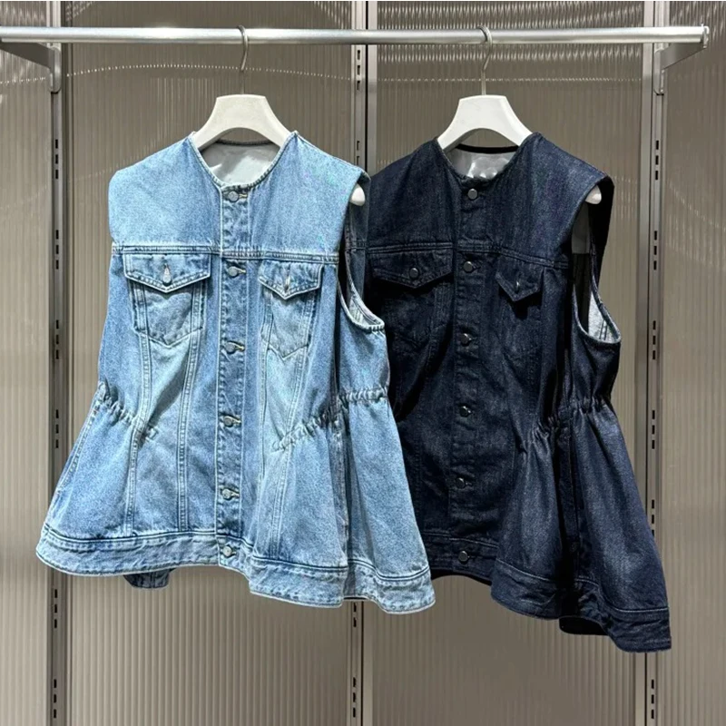 

Waed Pure Cotton Loose Dstring Buttonl Svel Denim Vest Women's High-End Faion Autumn New Arrival by Nu