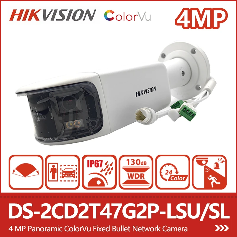 Hikvision 4MP Panoramic ColorVu Fixed Bullet Network Camera with Motion Detection Light&Audio Alarm WDR DS-2CD2T47G2P-LSU/SL