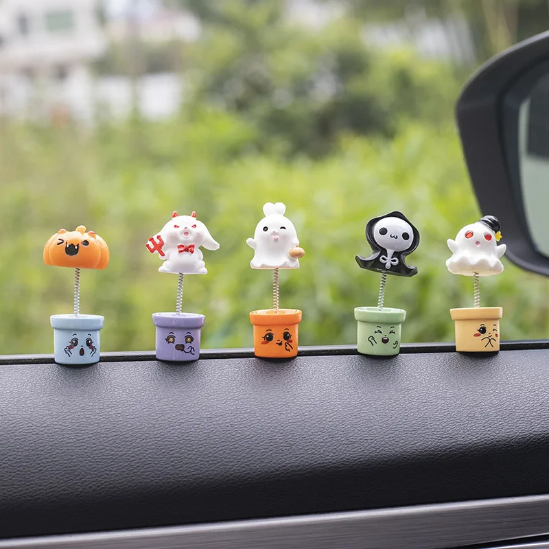 New 3D Three-dimensional Halloween Cute Shaking Ghost Car Ornaments Creative Fun Centre Console Shaking Head Small Ornaments