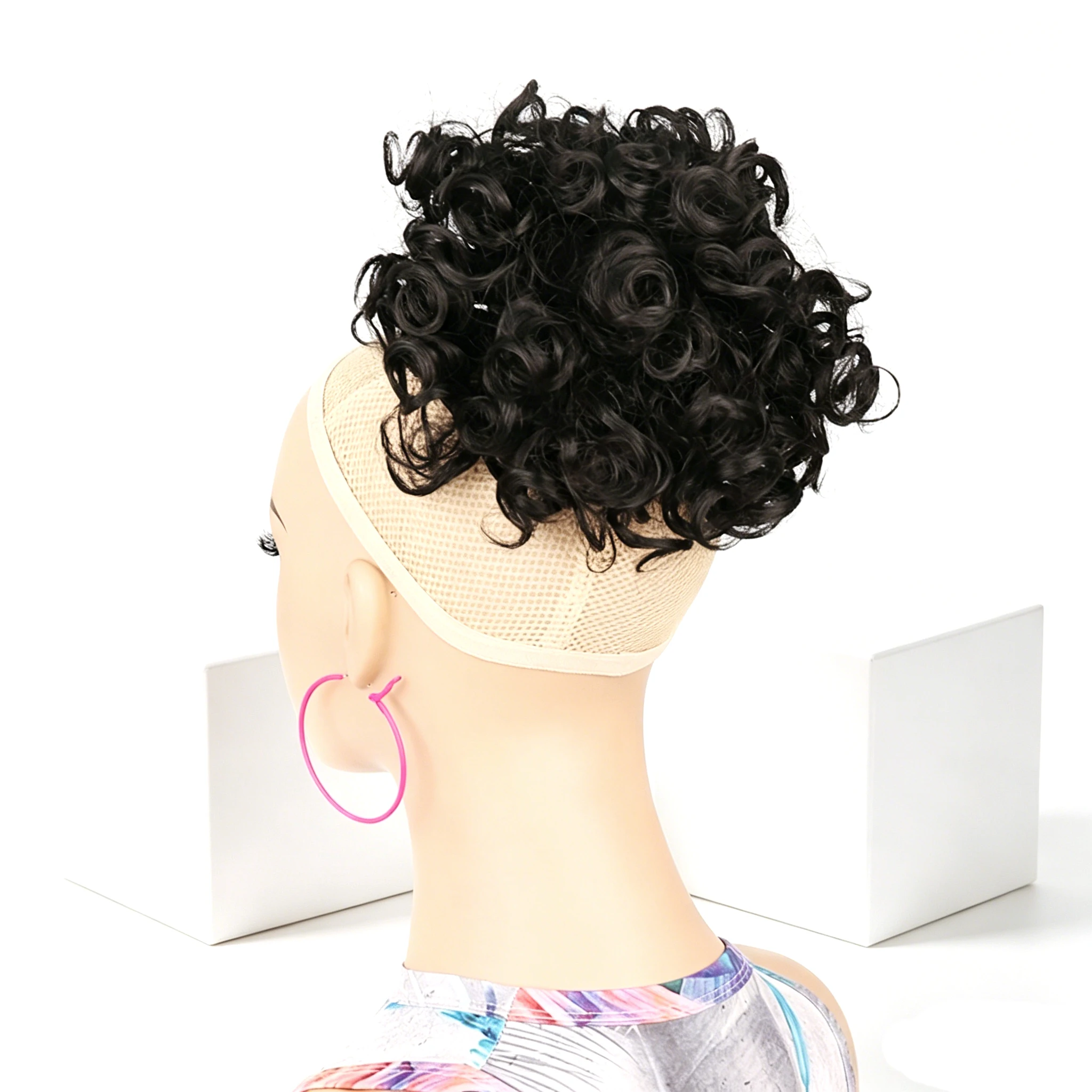 Jeedou Afro Curly Puff Drawstring Ponytail Synthetic Black Brown Messy Hair Bun Chignon Double Weft Hairpiece for Women