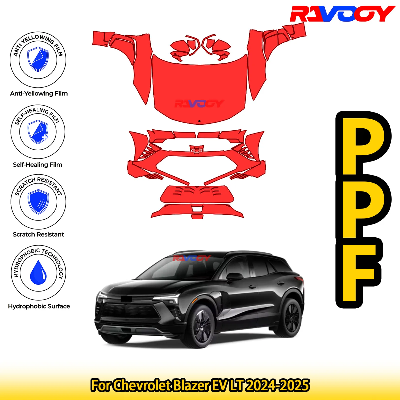 

Для Chevrolet Blazer EV LT 2024-2025 глянцевая матовая черная предварительно вырезанная передняя защитная пленка PPF комплект