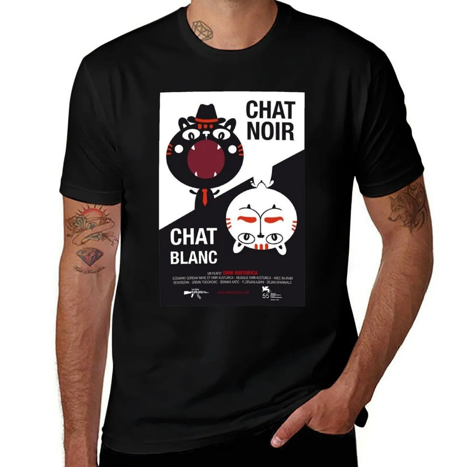 Chat Noir Chat Blanc by Emir Kusturica Wallpaper T-Shirt t shirts for man cotton T-Shirt