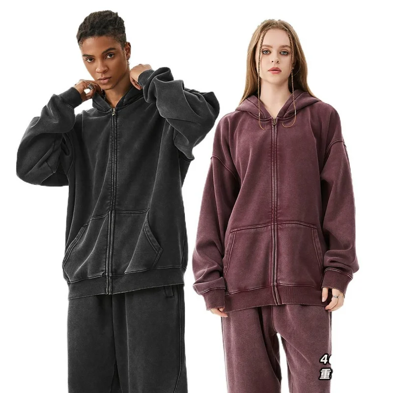 WESTSHAN EU US taille haut qualité haute rue lourd flocon de neige 460G épais polaire veste à glissière sweat-shirt pantalons de survêtement survêtement