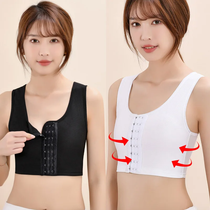 Women‘s Shapers Chest Breast Front Button Short Vest Chest Binder Underwear Mesh Breathable Tank Tops Corset Chest Wrap Bandage