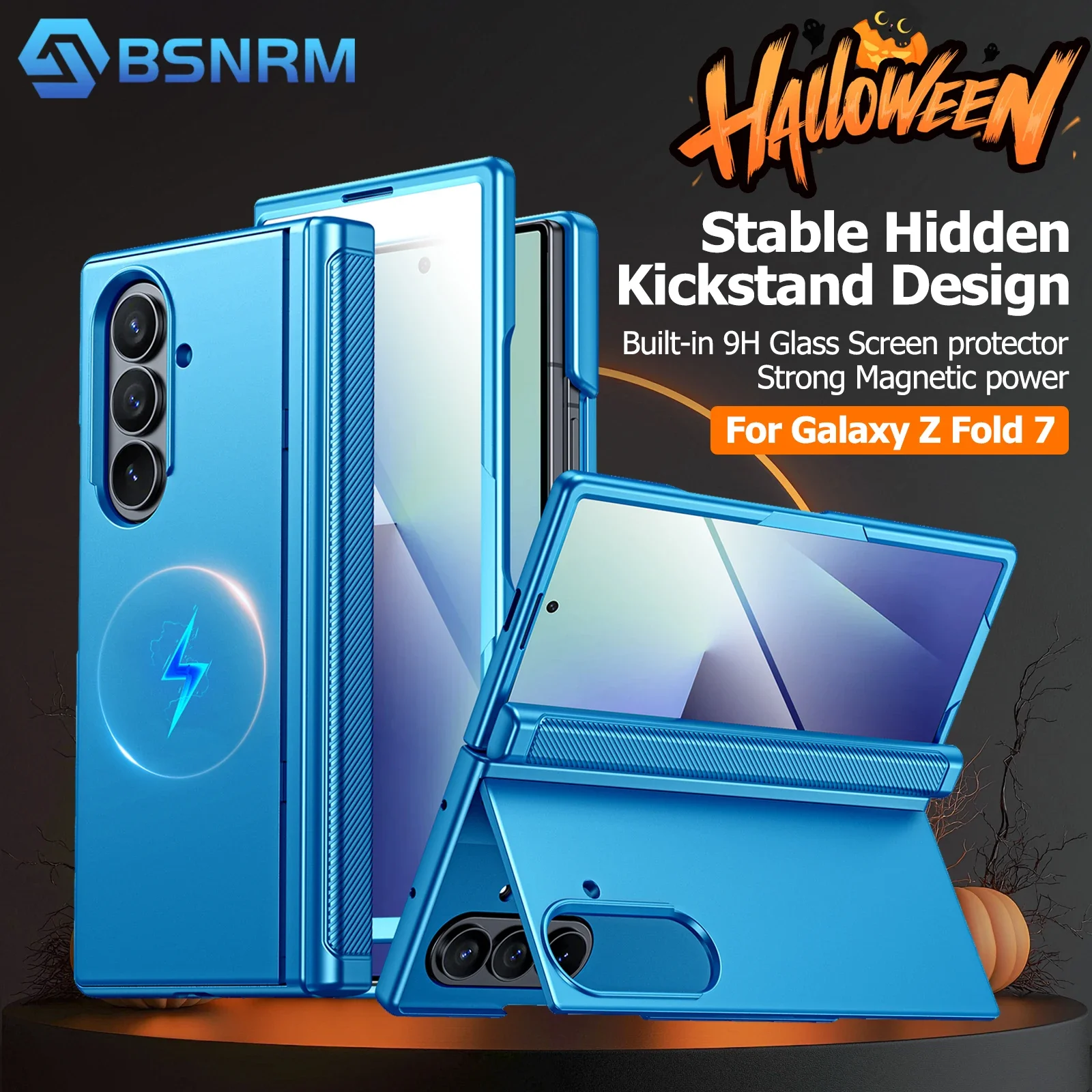 

Подарки на Хэллоуин, с подставкой, противоударная защитная пленка для экрана Galaxy Fold 7, магнитный чехол для телефона с электроприводом, небесно-голубой