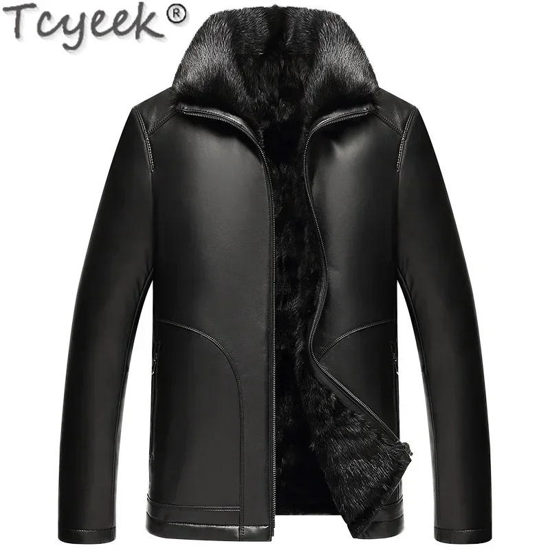 

Genuine Tcyeek Leather Men's Sheepskin Mink Innner In One Short Lapel Winter Warm Fur Jacket Chaquetas Hombre FCY