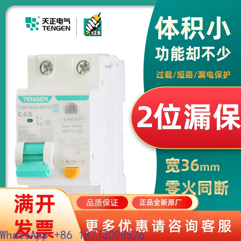 TENGEN TGB1NLE-63YS 2-position Pi-P Leakage Protection 40 Air Switch with Leakage Circuit Breaker