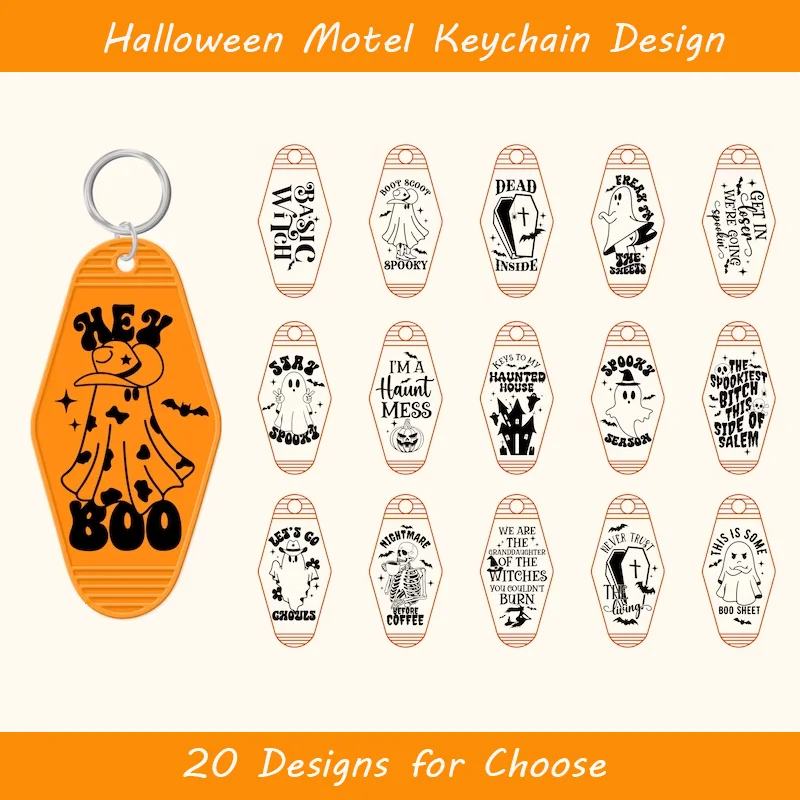 Wholesale Waterproof Motel Key Keychain Hallowen UV DTF Cup Wrap Cold Transfer Hotel Key Chains Design
