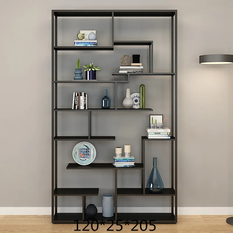 Wrought iron bookshelf creative shelf partition office shelf floor multi-layer living room