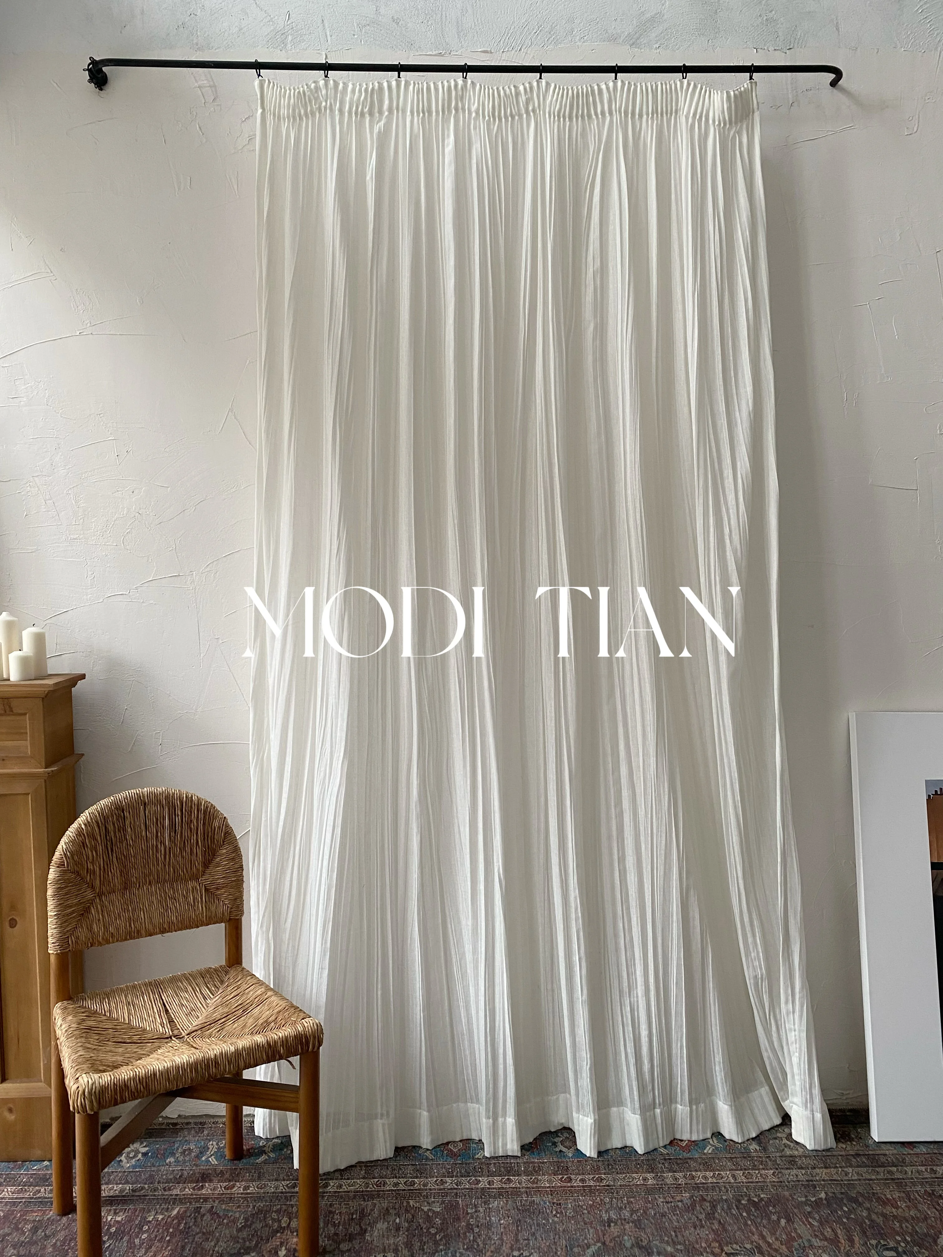New Pleated Retro Linen Mesh Window Screen Curtains for Living Room Bedroom Bay Window Partition Curtain Customization Tulle
