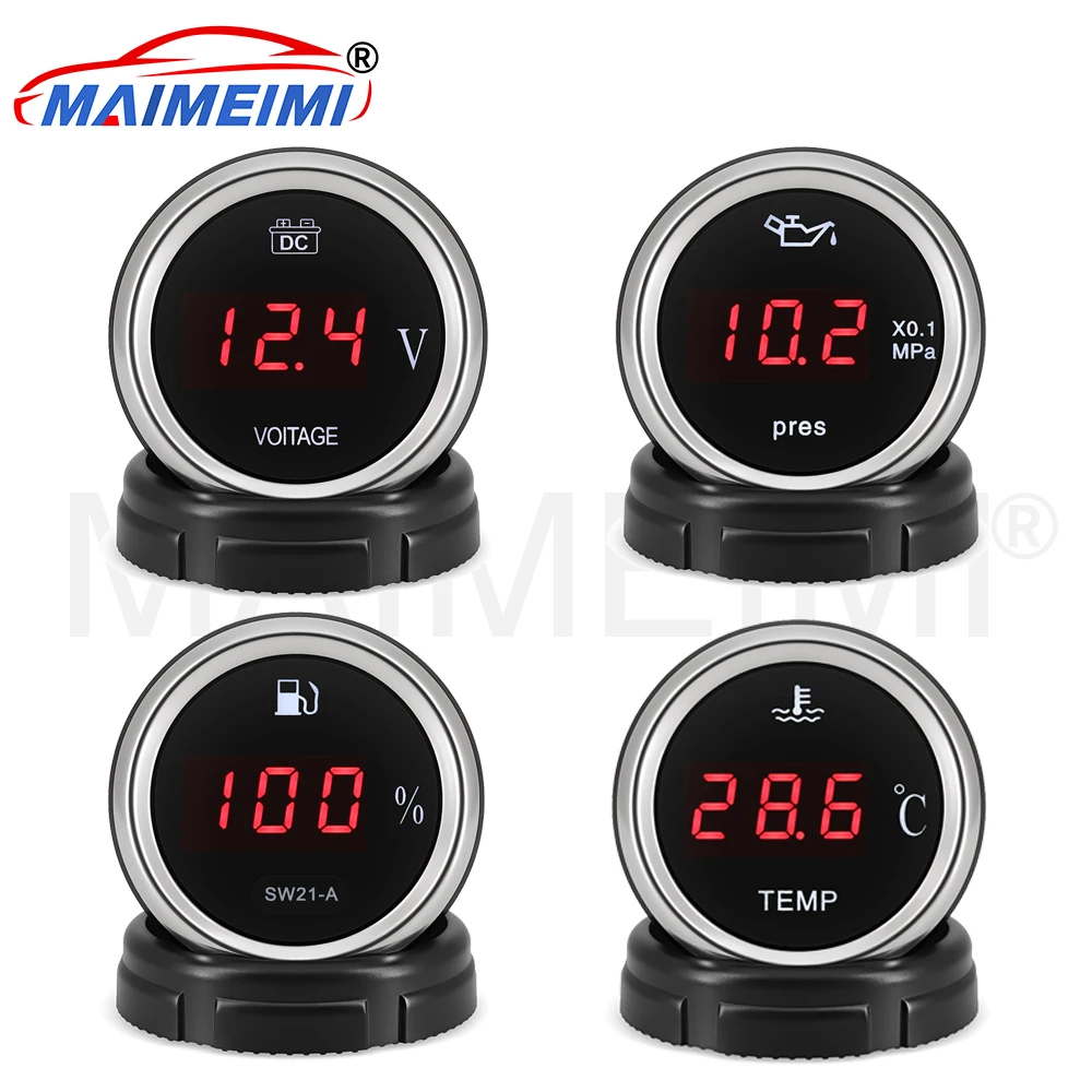 

Water Temperature/ Fuel Level / Oil Pressure/Voltmeter 52mm Digital Car Gauge with Red backlight Water temp/oil pressure sensor