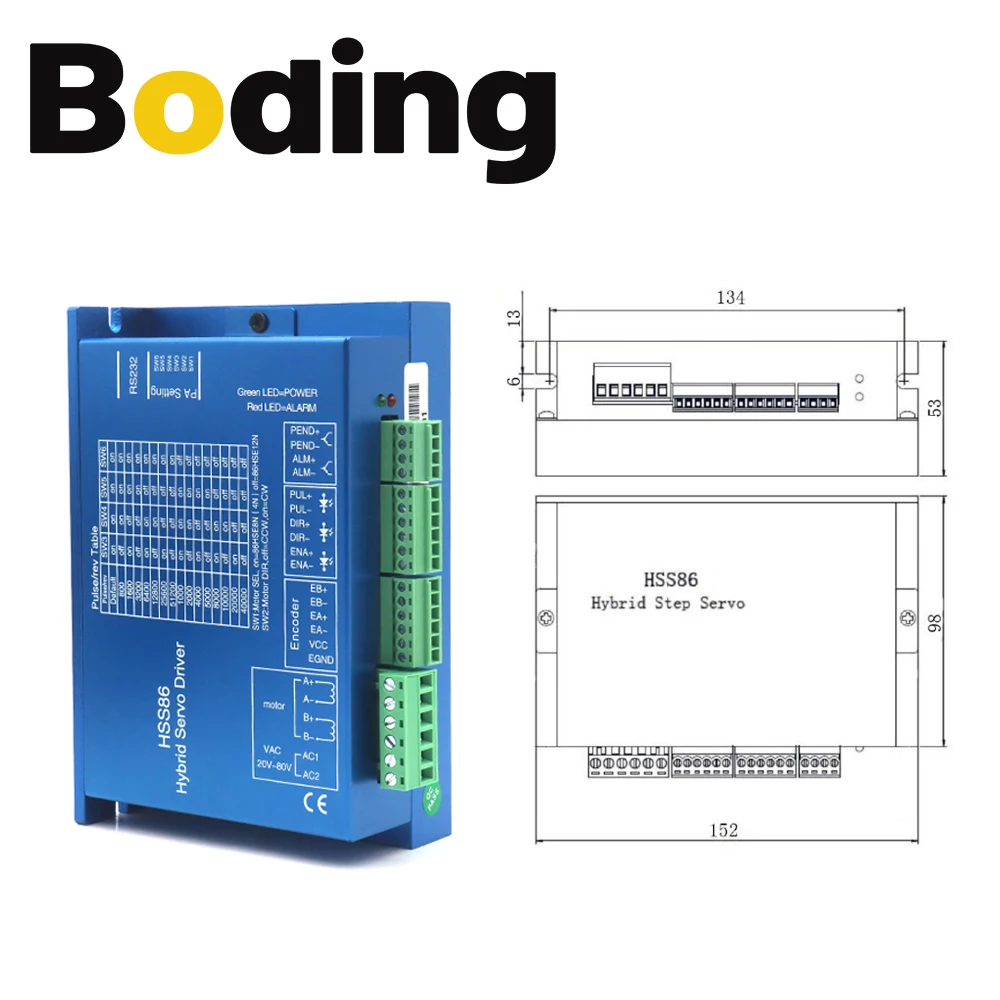 BODING JSS Nema34 12N.m Closed Loop Stepper Motor Driver Kits Shaft Dia.14mm 8A HSS86+86HSE12N-BC38 for CNC Engraving Machine