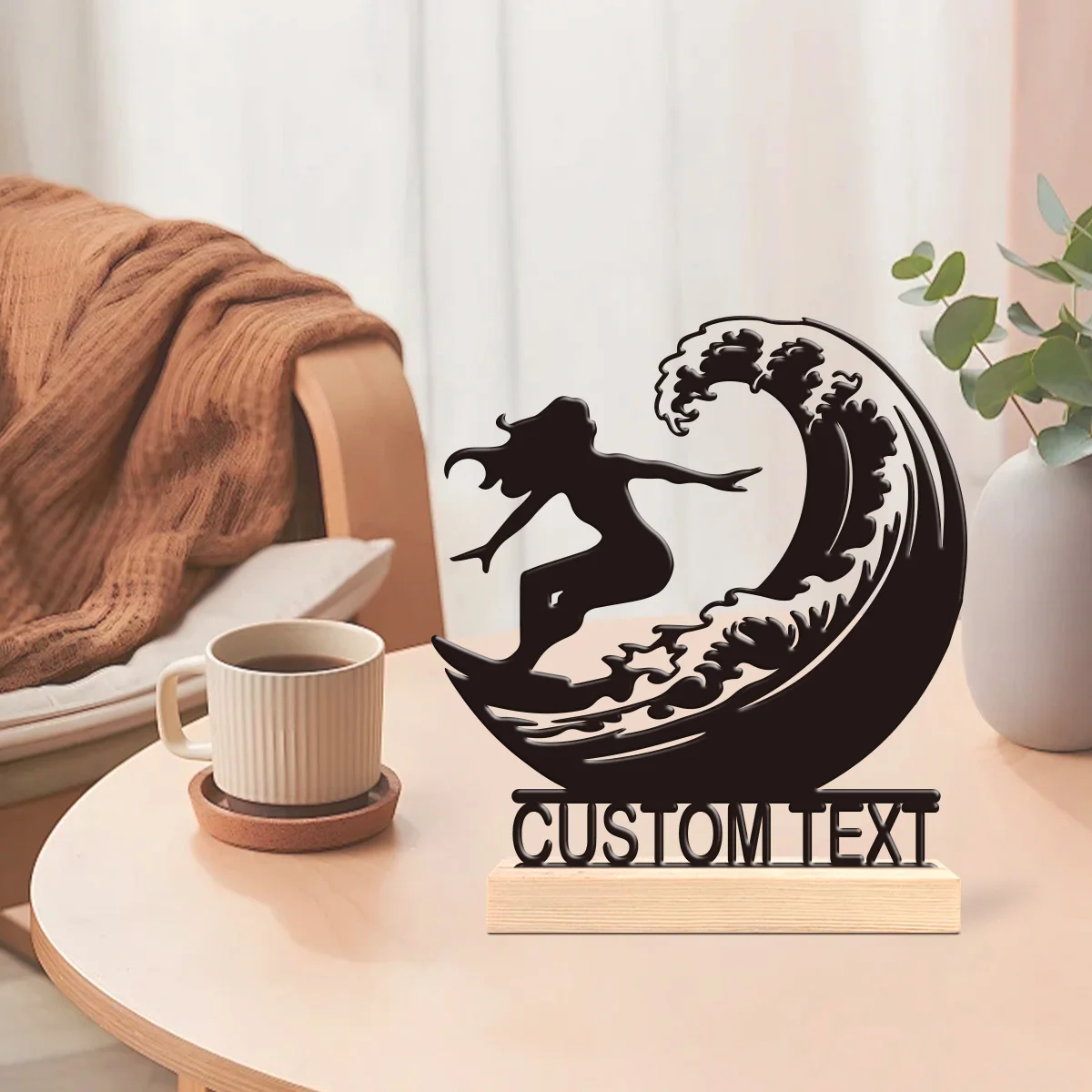 1pc Personalized Iron Desktop Ornament Custom Content With Wooden Base Desktop Decoration That Does Not Require Assembly