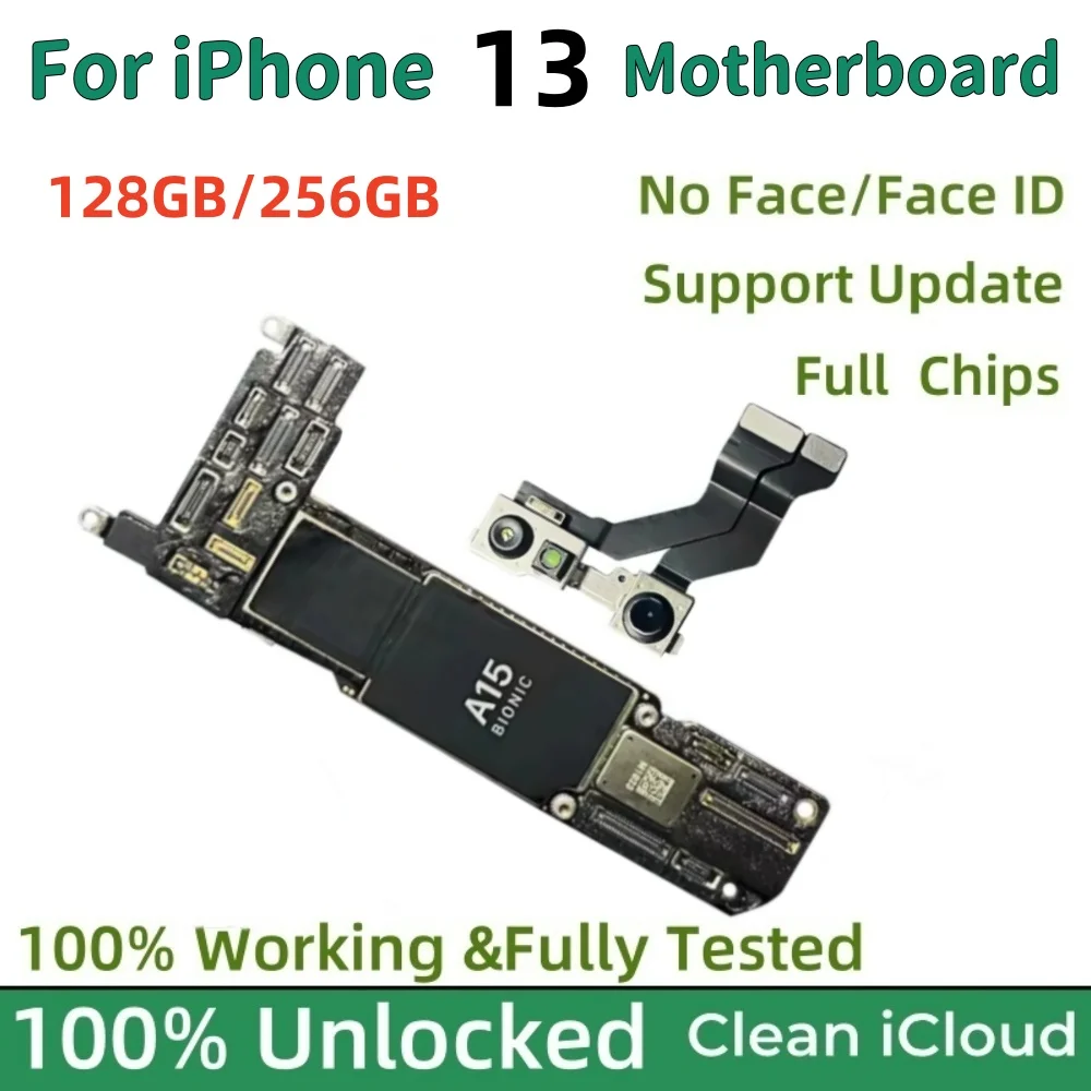 Fully Tested Mainboard For iPhone 13 Motherboard Unlocked Clean iCloud With/No Face ID Support iOS Update Logic Board