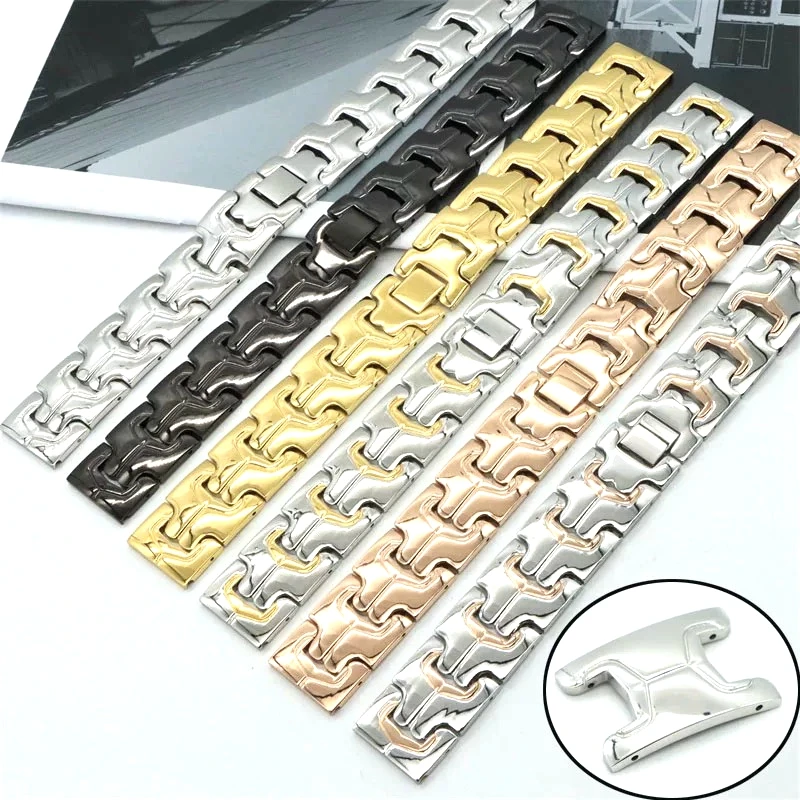 20mm 22mm For Any Brand Women Stainless Steel Watch Band Strap Ceramic Watchband Rose Gold Bracelet Watch Accessories