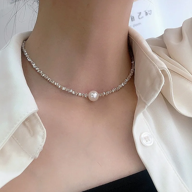 lingzhiwu Korean Designer Vintage Silver Pearls Necklace Top Quality Choker Necklaces New Arrival