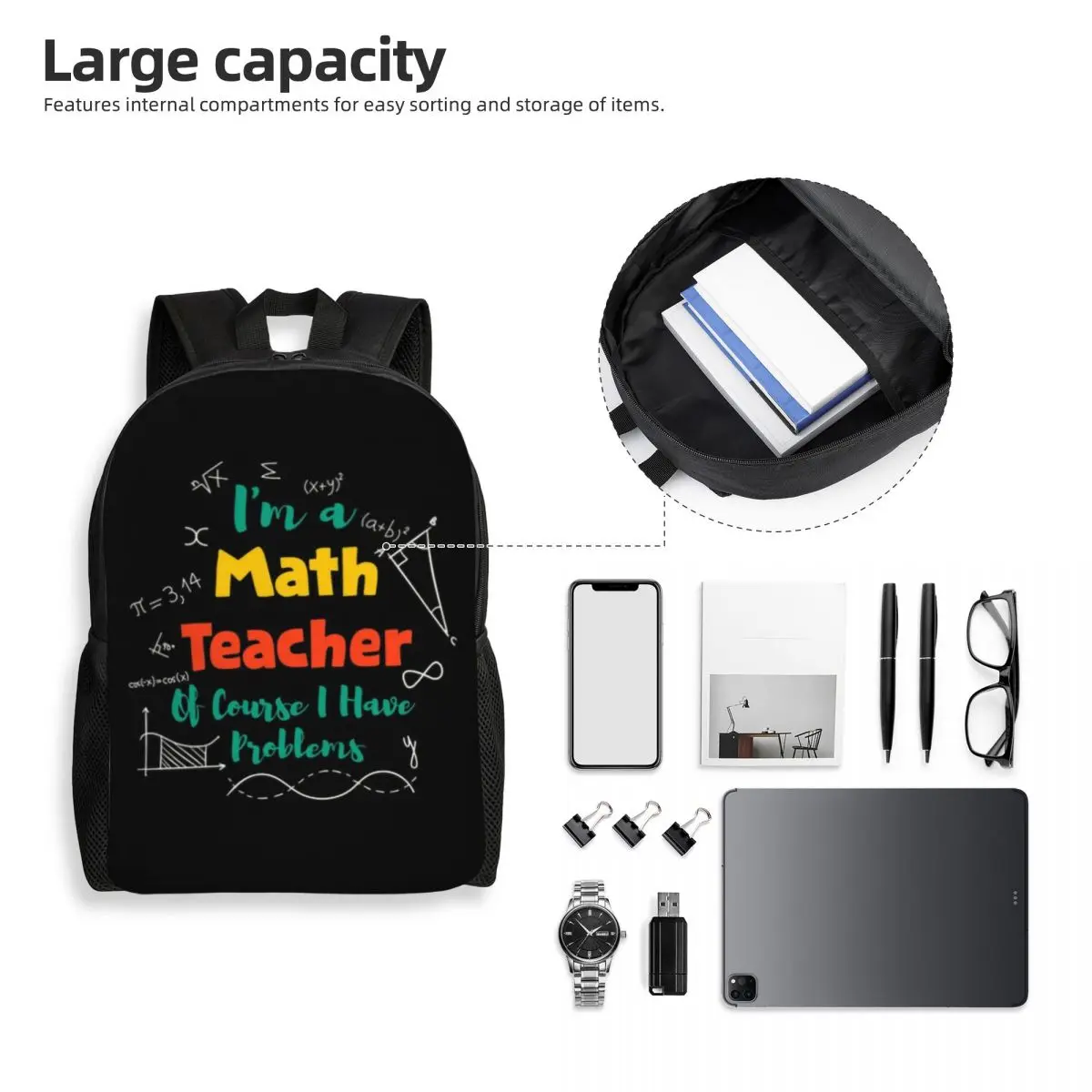 Eu sou um professor de matemática do Curso que eu tenho problemas Laptop Backpack, Moda Bookbag para estudantes universitários, Matemático Bag