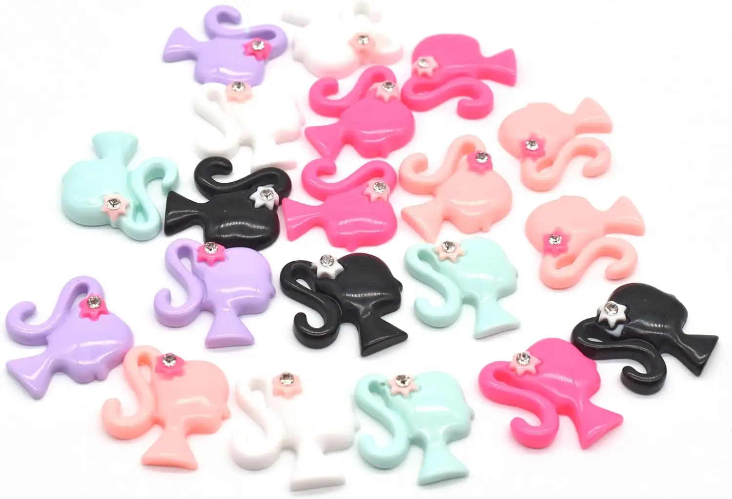 10pcs Barbie Head Resin Nail Art 3D Flower Diamond Charms Kawaii Beauty Resin Flatback Pink Black Barbie Resin Earring Charms