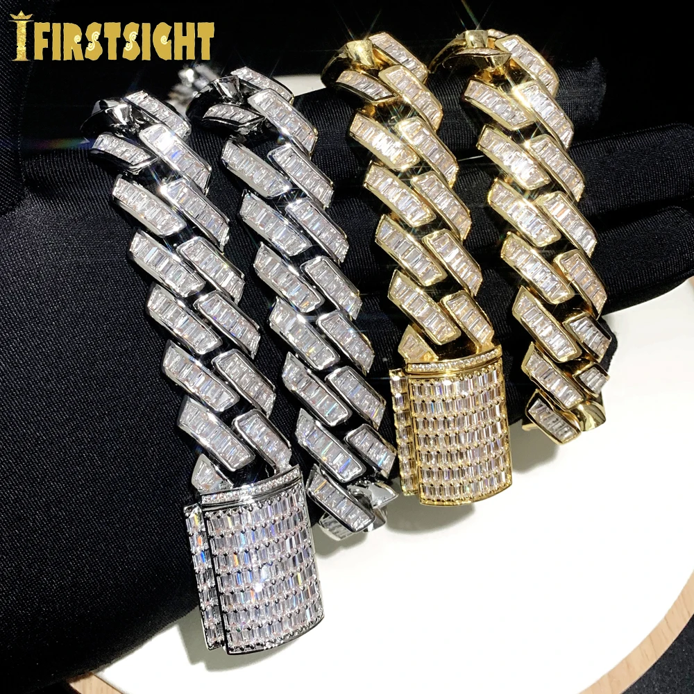 

New Full CZ Prong 19MM Cuban Chain Necklace Silver Color Luxury Iced Out Bling Women Men Choker Hip Hop Rock Fashion Jewelry