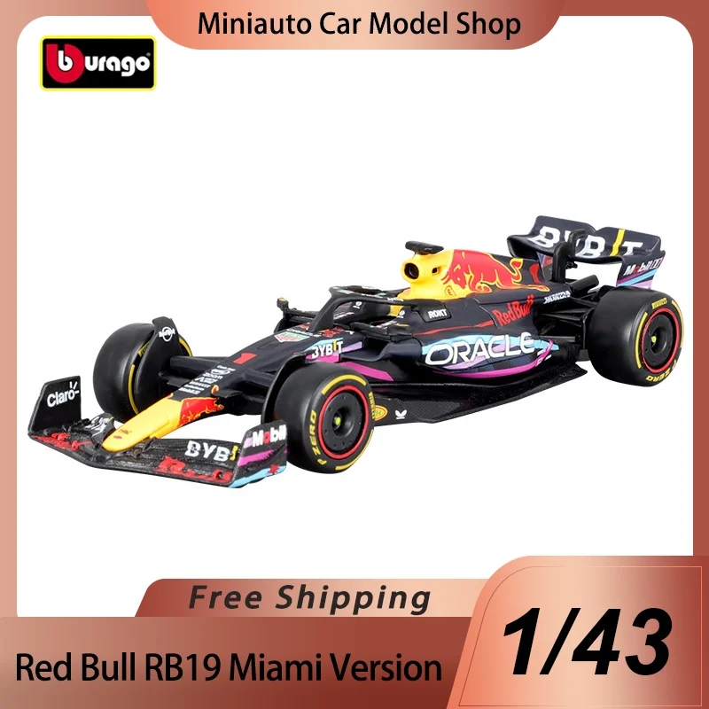 Bburago-Oracle Red Bull Racing Rb19 versión Miami Grand Prix, modelo de coche en miniatura de aleación fundido a presión, juguete para regalo de Navidad, 1:43