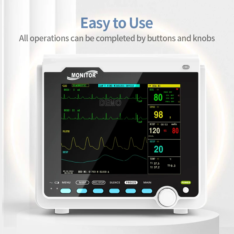 CONTEC Monitor de paciente portátil Monitor de signos vitales humano/veterinario de 8 "ECG NIBP RESP SPO2 PR TEMP (opción de impresora y Etco2)