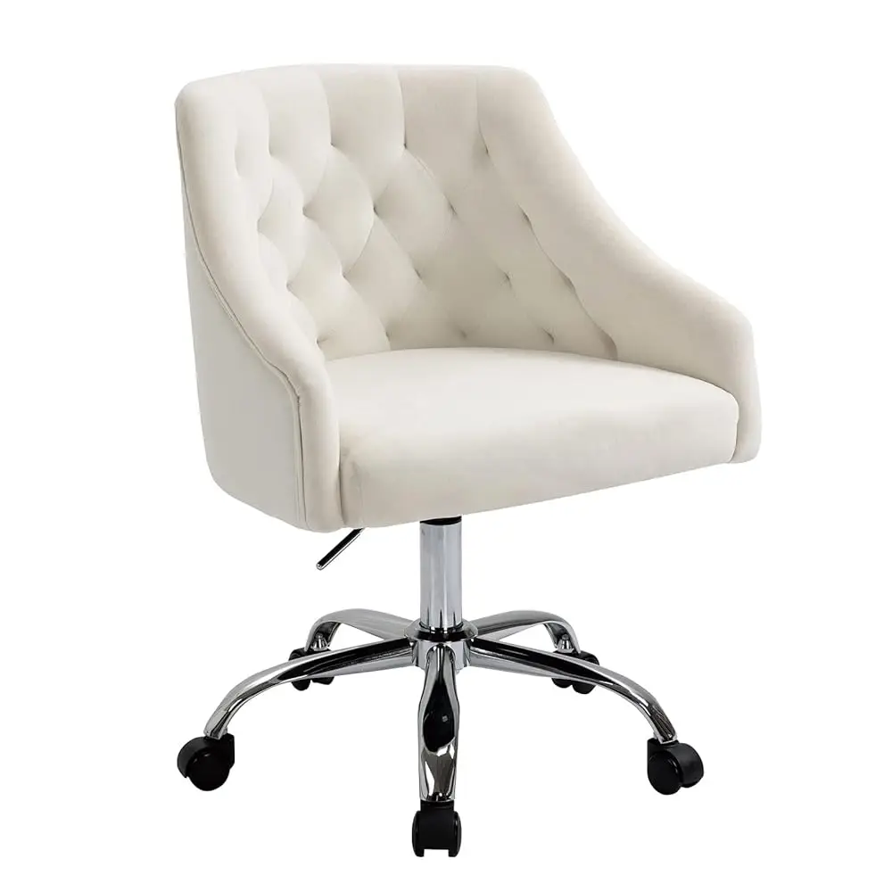 

Home Office Desk Chair Modern Velvet Office Computer Chair Height Adjustable Mid-Ba Task Chair (White)