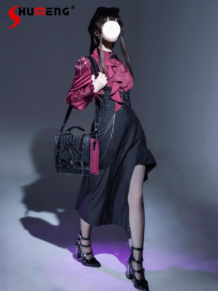 

Gothic Cos Lolita Clothing 2025 Spring and Autumn New Long-sleeved Shirt Top High-waisted Short Skirt 2-piece Women's Punk Sets