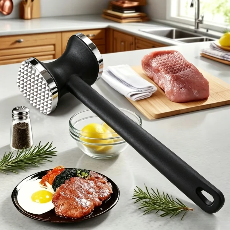 Heavy Duty Meat Tenderizer Hammer, Stainless Steel Mallet with Non-Slip Rubber Grip, Kitchen Tool for Pounding Steak & Poultry