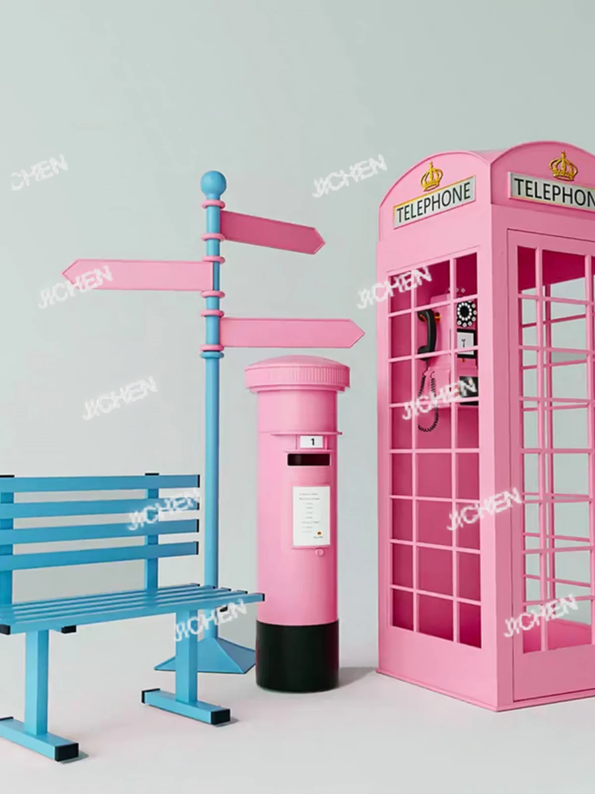 

Телефонная будка из кованого железа Macaron, большие часы в напольном орнаменте, реквизит для фотосъемки, почтовый ящик