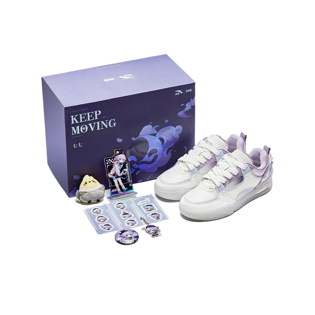 GenShin x Anta Coverage Abrasion Resistant Low top Skateboard Shoes Women's White Purple 122518040X-1