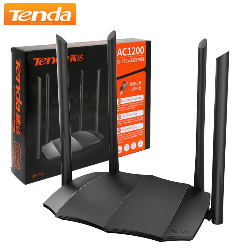 

Двухдиапазонный высокоскоростной беспроводной Wi-Fi роутер Tenda AC1200 с 3 гигабитными портами WAN/LAN и 4 антеннами 6dBi