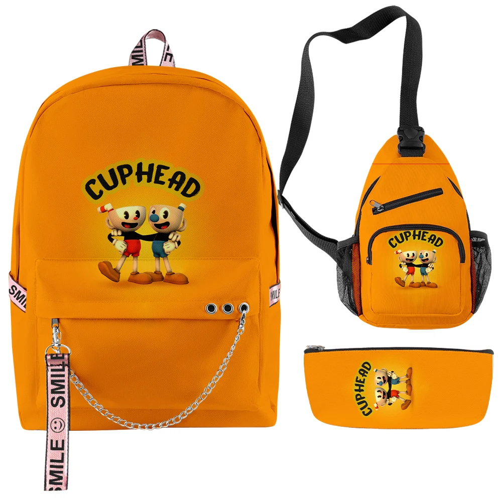 

Popular Youthful Cuphead Anime 3pcs/Set Backpacks 3D Oxford Waterproof Notebook multifunction Backpack Chest Bag Pencil Case