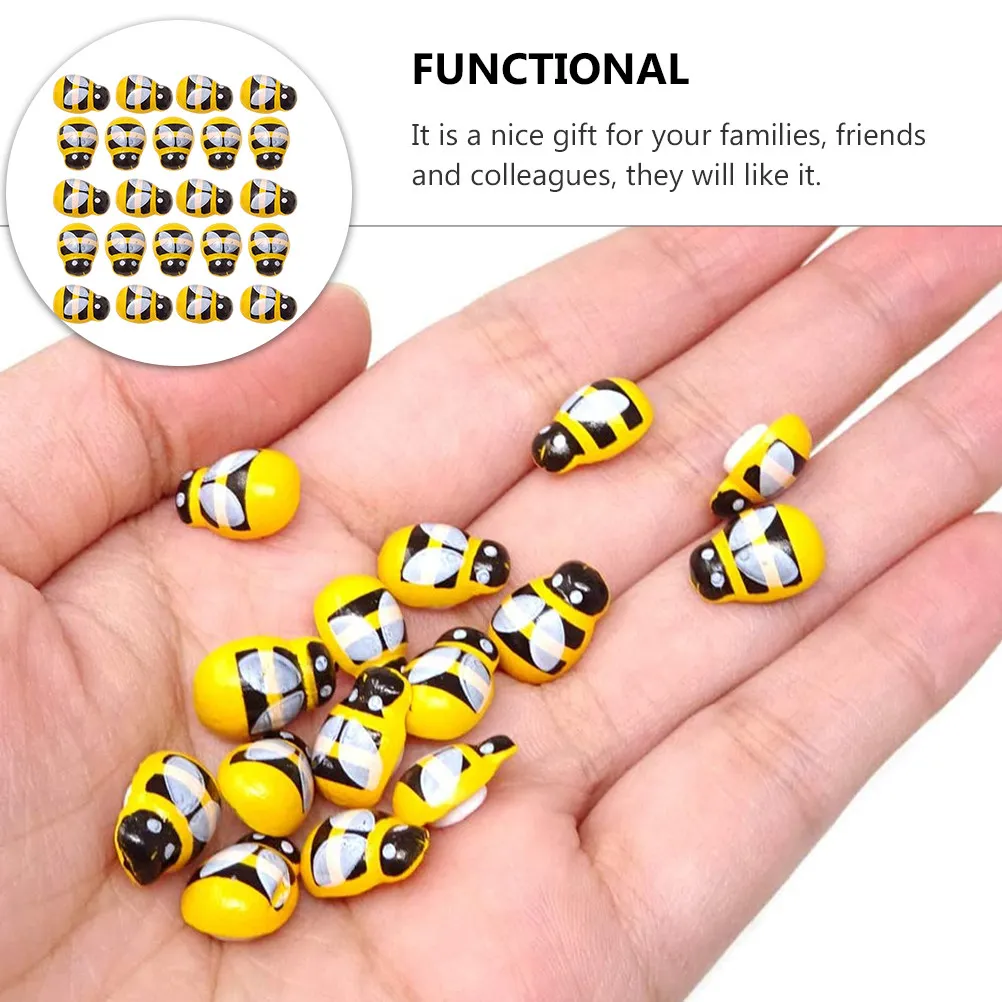 200Pcs Wooden Miniature Bee Decoration Smooth Burr-Free Craft for Greeting Cards Centerpieces Vases Balloons Hair Bags Shoes DIY
