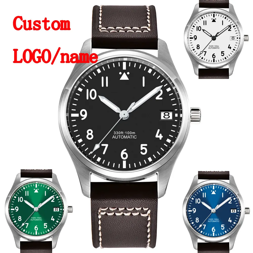 Orologio da uomo personalizzato 36MM / 39MM Moda Vetro zaffiro NH35 Orologi meccanici automatici da uomo Cinturino in pelle Calendario Orologio da polso