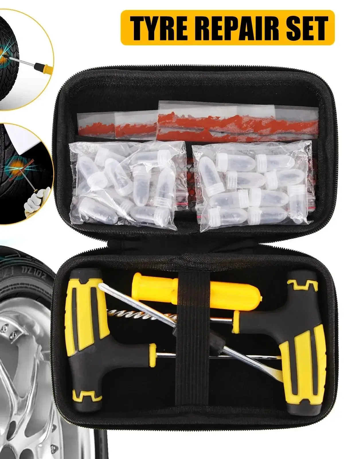 Tragbarer EVA-Aufbewahrungskoffer, Vakuum-Reparaturset für Schlauchlose Reifen, Nagelset, Langlebiges Gummi für Auto, Motorrad, SUV, Täglicher Gebrauch – Detail 6