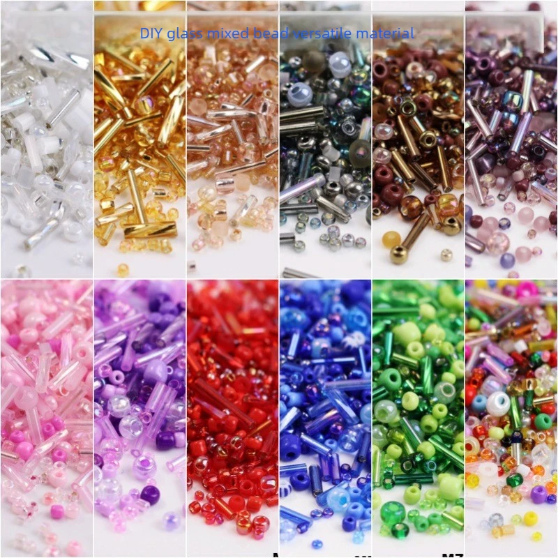 Mischfarbene und silberfarbene Glas-Reisperlen, Röhrenperlen, DIY-Material für französische Stickerei, gewebtes handgemachtes Perlenmaterial
