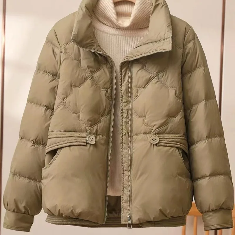 Short lightweight cotton jacket for women, fashionable stand up collar style, warm winter clothing, slimming jacket