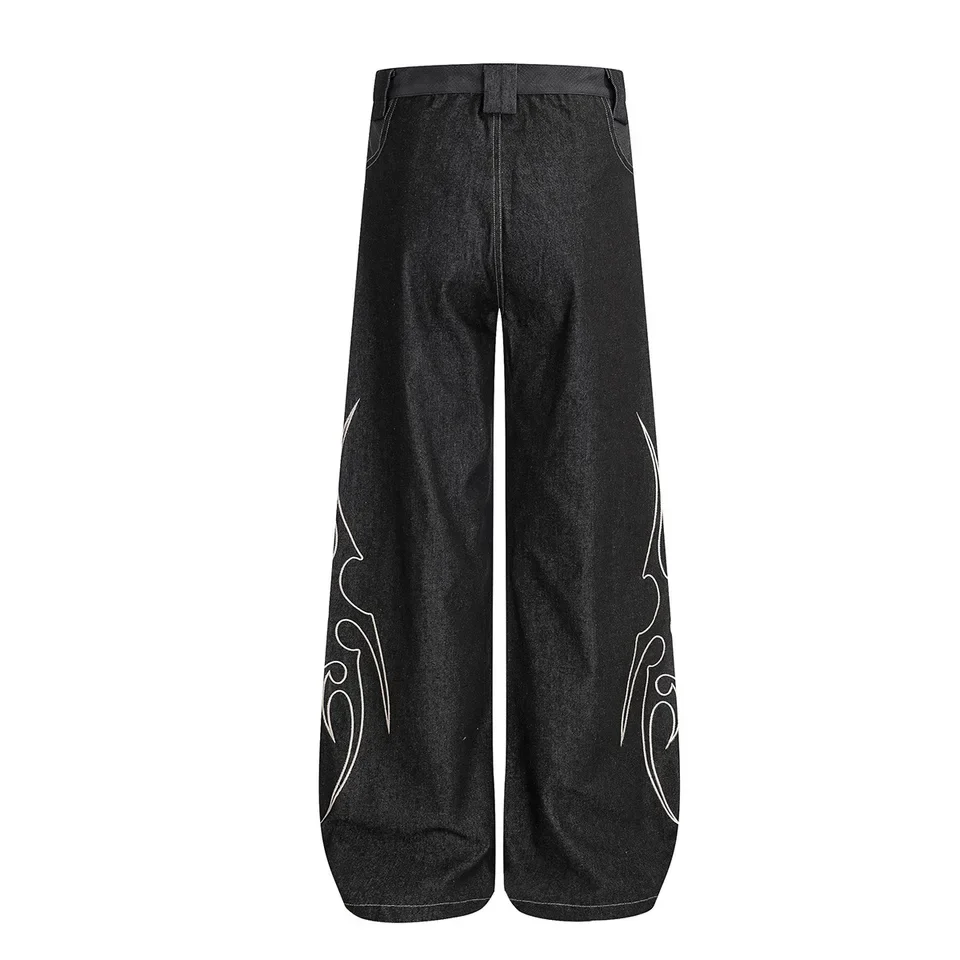 2026 New Summer High Street Washed Embroidered Jeans Wide Leg Long Pants Men Personality Casual Versatile