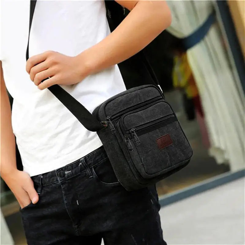 

Men's Canvas Shoulder Bag Outdoor Travel Crossbody Bag Versatile Casual Small Square Bags Adjustable Shoulder Strap
