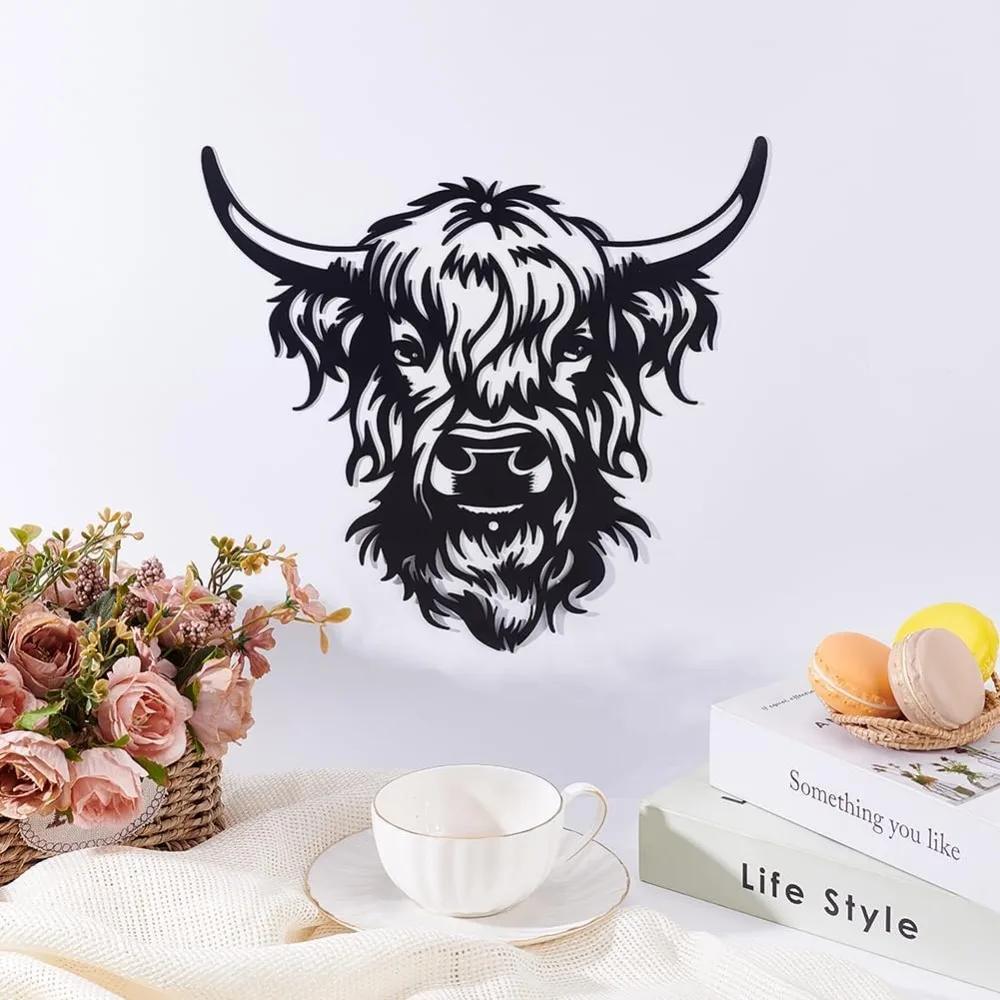 CIFBUY Metal Wall Art Iron Bull Head Hanging Decor Black Wrought Iron Vine Scroll Art For Indoor Outdoor Garden Home Bedroom Liv