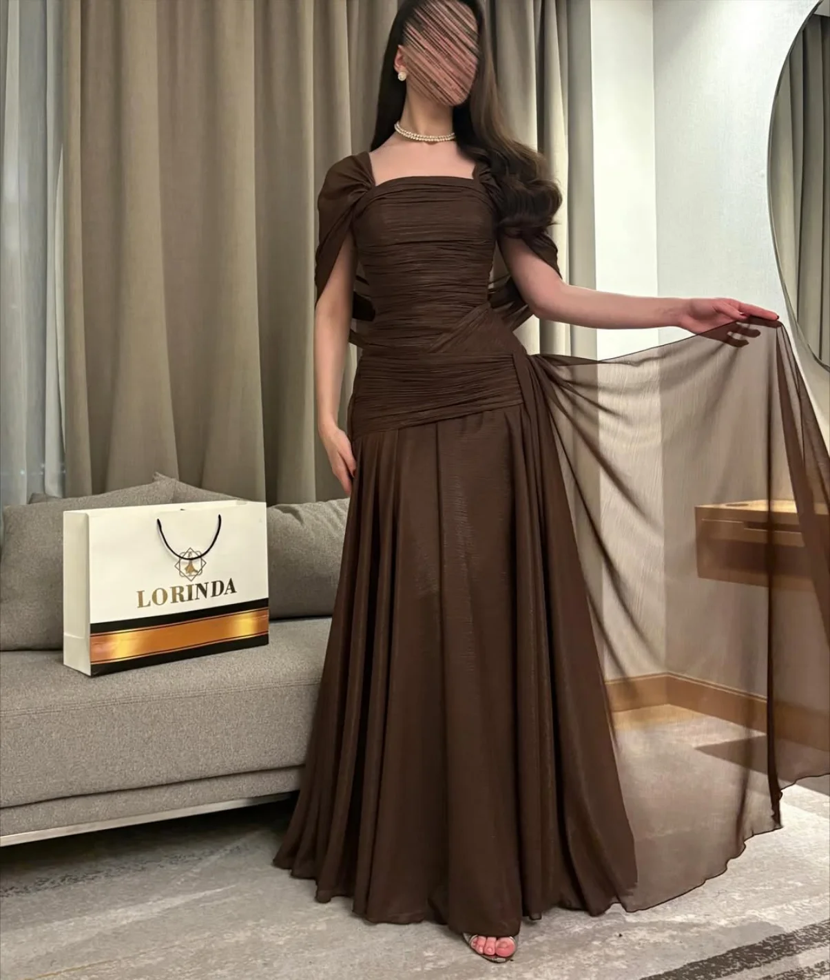 Brown Chiffon Vintage Prom Dresses Off The Shoulder Women Evening Dresses Dubai Customized Pleated Saudi Arabia Wedding Dresses