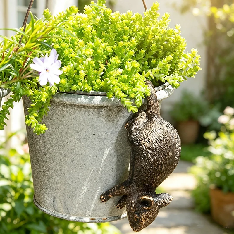 Creative Antique Bronze Mouse Animal Resin Statue Home Balcony Garden Courtyard Flower Pot Decor Ornament Outdoor Resin Craft