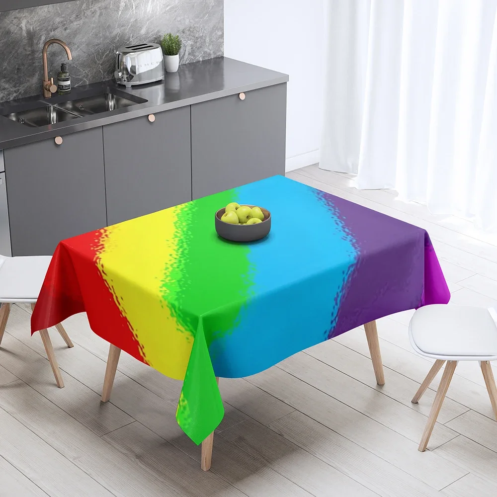 Mantel con estampado de arco iris, decoración del hogar, mesa, rectangular, resistente a las manchas, cubierta antipolvo