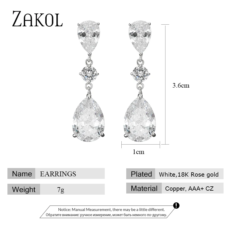 ZAKOL Shinny Zirconia Teardrop Dangle Earring for Women Fashion White Gold Color Bridal Earrings Wedding Jewelry Brincos EP2426 image 6