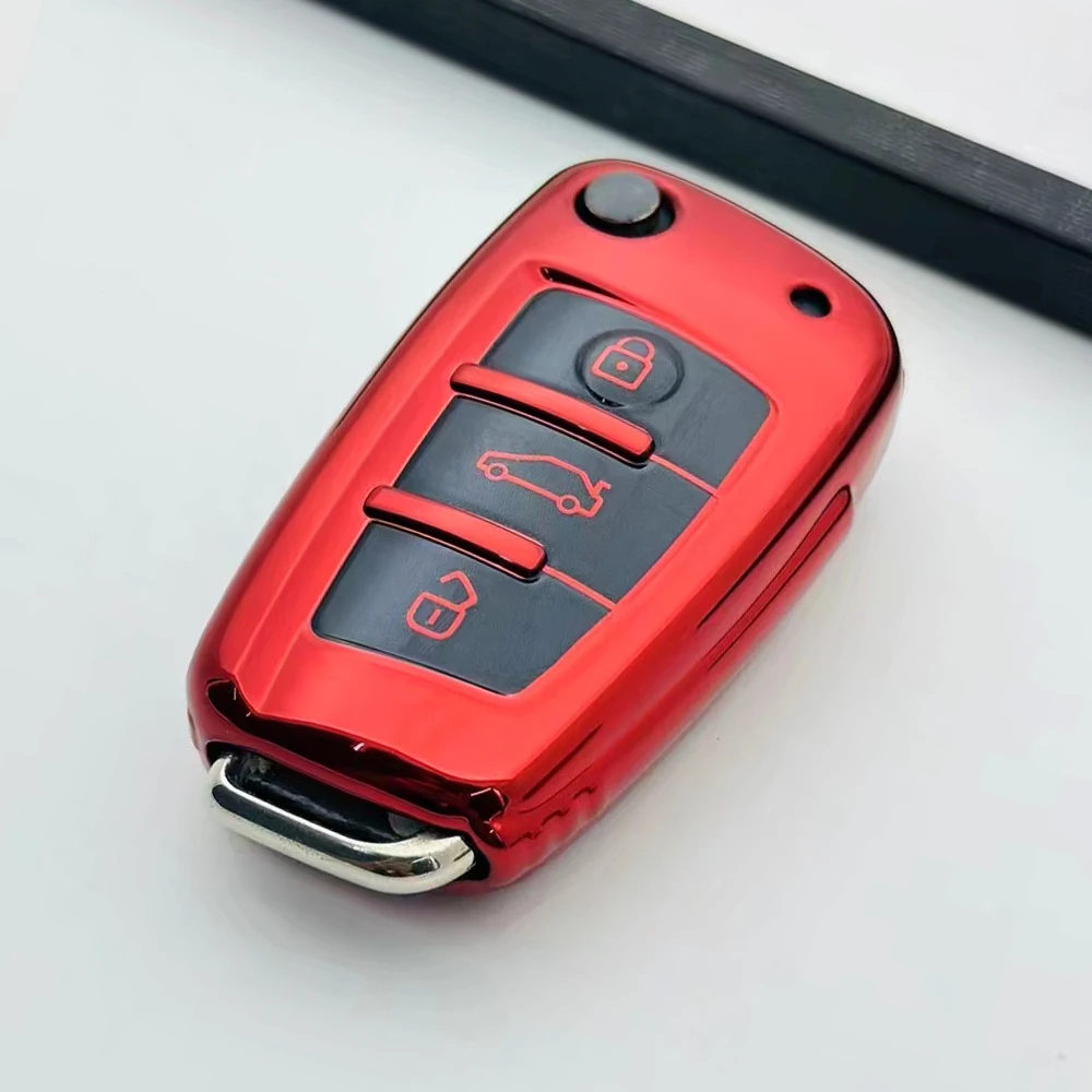TPU Car Folding Key Case Cover Shell Fob for Audi A1 A3 A4 A5 A6 A7 Q3 Q5 S6 B6 B7 B8 C6 8P 8V 8L TT RS Keychain Protector