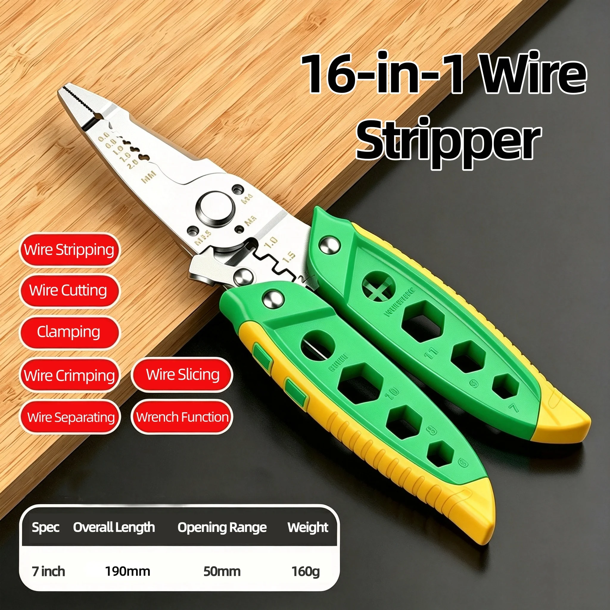 7Inch Multifunctional 16 IN1 Wire Stripping Pliers Electrician Specific Repair Work Wire Cutting Pulling Pressing Winding Wrench