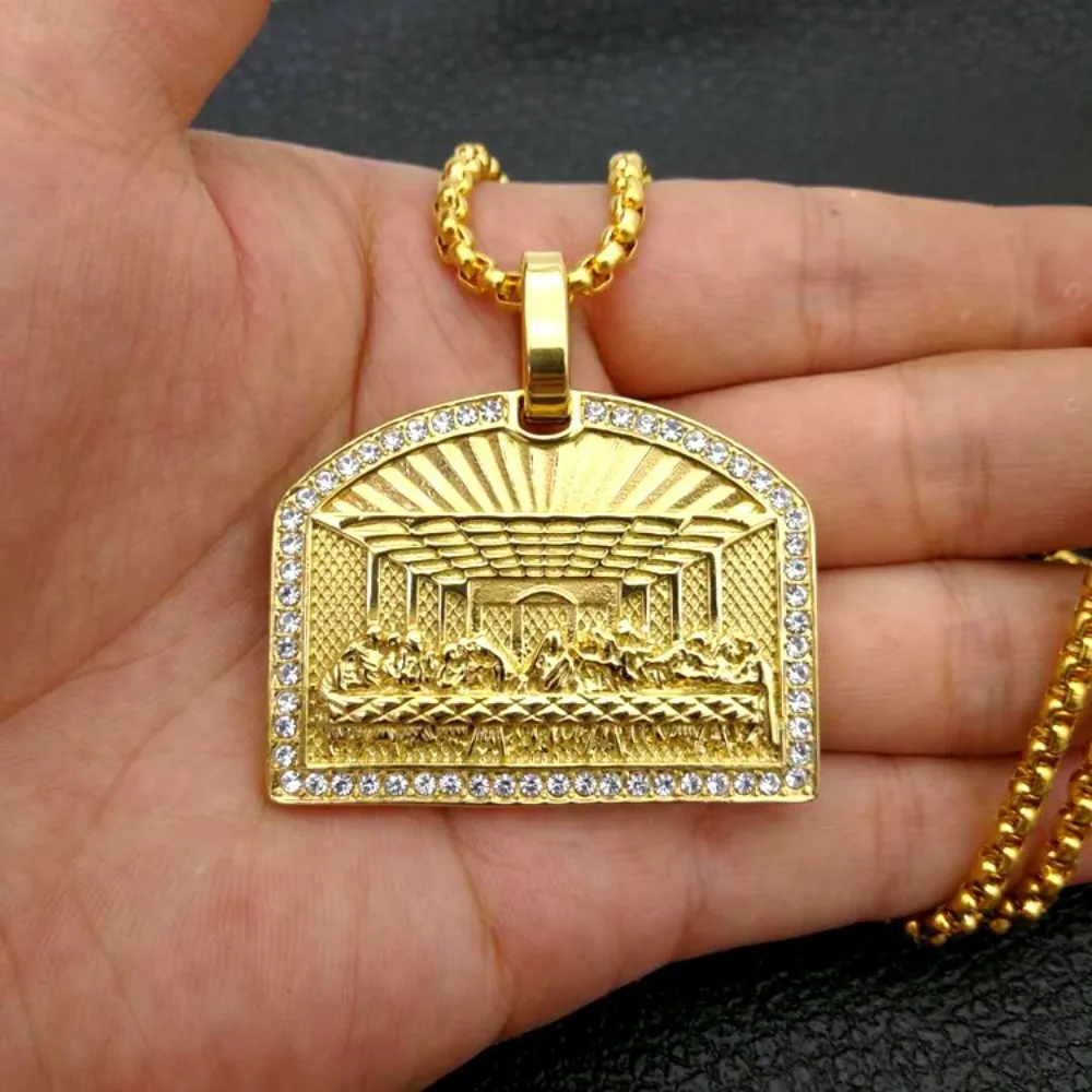 The Last Supper Pendant Men's Stainless Steel Twisted Chain Necklace Hip Hop Jewelry