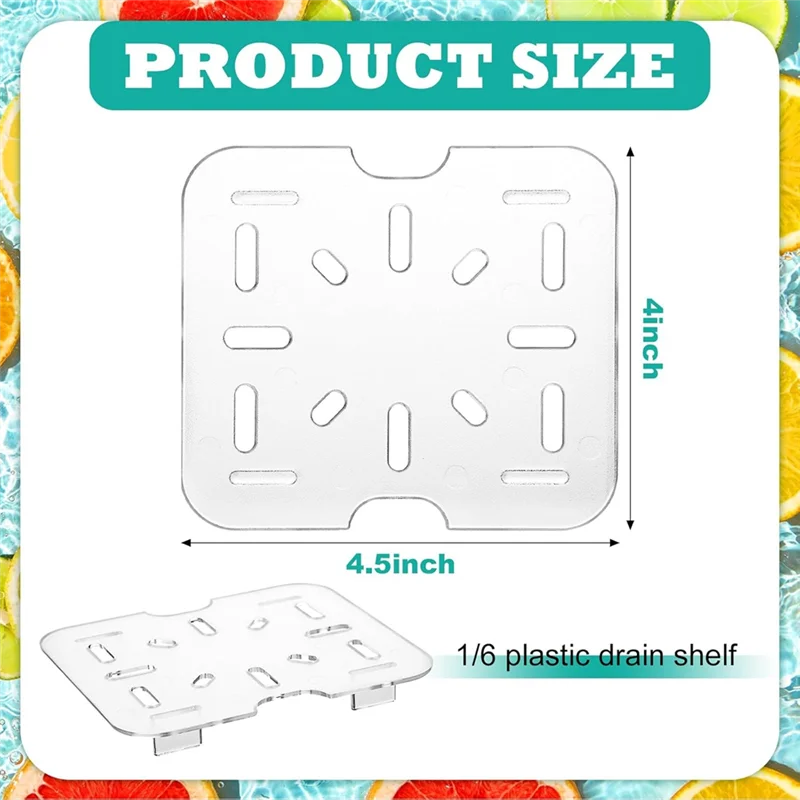 ABKO-Fruit Vegetables Draining Trays–24 Pcs Clear Plastic Drain Shelf For 1/6 Size For Food Pan With Acrylic Grate
