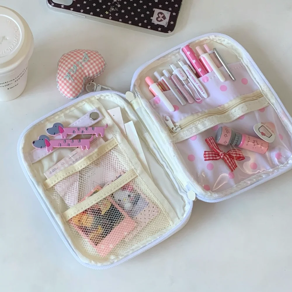 Korean Style Daisy Print Pencil Pouch Portable Travel Cosmetic Organizer Durable School Stationery Holder Case Box