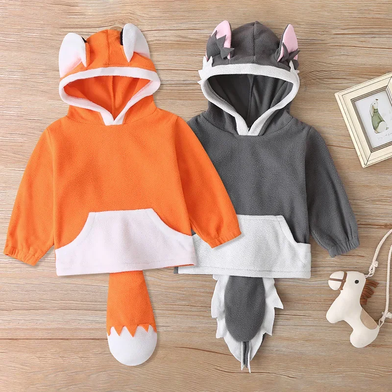 Hot Halloween Kid baby Fancy Fox and tail Cosplay Costumes For Boys Girls Children Party lovely Fox styling Performance Clothing
